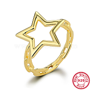 925 Sterling Silver Finger Ring, Hollow Star, Real 18K Gold Plated, Inner Diameter: 17mm(KD4692-02-1)