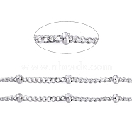 304 Stainless Steel Satellite Chains, Diamond Cut Curb Chains, Soldered, with Rondelle Beads and Spool, Stainless Steel Color, Link: 1.9x2.3x0.4mm, about 65.61 Feet(20m)/roll(CHS-D032-01P)
