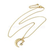 Golden Brass Crescent Moon Pendant Necklace with Rhinestone, Star, 17.60 inch(44.7cm)(NJEW-Z015-01A-G)