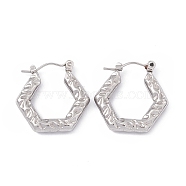 304 Stainless Steel Hexagon Hoop Earrings for Women, Stainless Steel Color, 23x22.5x3.5mm, Pin: 0.7mm(EJEW-B018-09P)