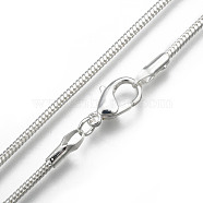 Brass Round Snake Chain Necklaces, with Lobster Claw Clasps, Silver Color Plated, 20 inch, 2mm(NJEW-BB10864-20)