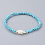 Synthetic Turquoise(Dyed) Beads Stretch Bracelets, with Brass Beads and Natural Pearl Beads, 2-1/2 inch(6.4cm)(BJEW-JB04676-04)