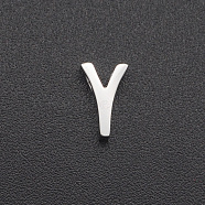 201 Stainless Steel Charms, for Simple Necklaces Making, Laser Cut, Letter, Stainless Steel Color, Letter.Y, 8x5x3mm, Hole: 1.8mm(STAS-R109-JA433-Y-1)