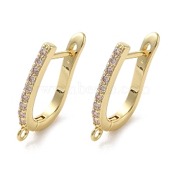 Rack Plating Brass Micro Pave Cubic Zirconia Hoop Findings, Latch Back with Loops, Golden, 18 Gauge, 18x13x2.5mm, Hole: 1.2mm, Pin: 1mm(EJEW-A031-07G)