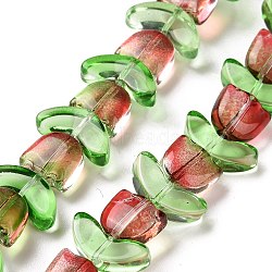 Transparent Glass Beads Strands, Two Tone, Tulip, Indian Red, 6.5~9x9~14x4~5.5mm, Hole: 1mm, about 29pcs/strand, 15.71 inch(39.9cm)(X-LAMP-H061-02K)