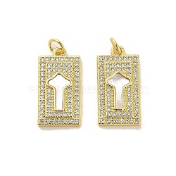 Brass Micro Pave Clear Cubic Zirconia Pendants, with Shell, Real 18K Gold Plated, Rectangle, 21.5x11x3mm, Hole: 3.5mm(KK-K365-10C-G)