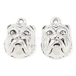 Tibetan Style Alloy Puppy Pendants, Bulldog, Cadmium Free & Lead Free, Antique Silver, 17.8x13.2x8mm, Hole: 1.5mm, about 277pcs/500g(TIBEP-Q043-262-RS)