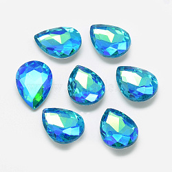 Pointed Back Glass Rhinestone Cabochons, Back Plated, Faceted, AB Color Plated, teardrop, Deep Sky Blue, 29.5x20x8mm(X-RGLA-T017-20x30mm-05)