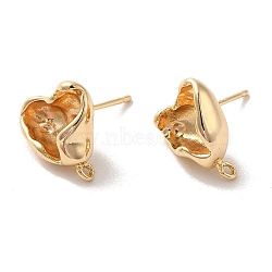 Golden Brass Stud Earring Findings, with Loops and 925 Sterling Silver Pins, Heart, 14x12mm, Hole: 1.2mm, Pin: 11x0.7mm(KK-P253-01A-G)