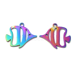 Ion Plating(IP) 304 Stainless Steel Pendants, Fish Charm, Rainbow Color, 18x20.5x1.5mm, Hole: 1.8mm(STAS-L020-027RC)