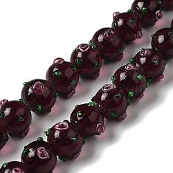 Handmade Bumpy Lampwork Beads Strands, with Enamel, Round, Dark Red, 11.5~13.5x13.5~14x13~13.5mm, Hole: 1.5mm, about 33pcs/strand, 15.16''(38.5cm)(LAMP-K037-16E)