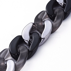 Handmade Acrylic Curb Chains, with CCB Plastic Linking Rings, Oval, for Jewelry Making, Gunmetal, Dark Gray, Link: 30x21x6mm, 39.37 inch(1m)/strand(AJEW-JB00628-04)