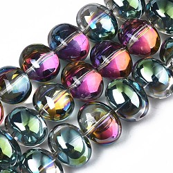 Electroplate Glass Beads Strand, Half Plated, Oval, Green Plated, 10.5~11.5x14x10mm, Hole: 1mm, about 57~59pcs/strand, 24.41 inch~ 25.20 inch(62~64cm)(EGLA-S188-22-C02)