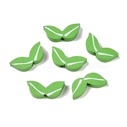 Spray Painted Natural Wood Beads, Printed, Leaf, Lime Green, 9x21x4.5mm, Hole: 1.8mm(WOOD-T026-004)