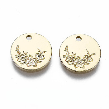 Alloy Charms, Cadmium Free & Nickel Free & Lead Free, Flat Round with Flower, Real 16K Gold Plated, 12x1.5mm, Hole: 1.5mm