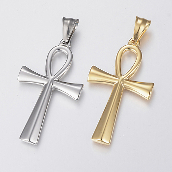 304 Stainless Steel Pendants, Ankh Cross, Mixed Color, 44.5x25x3mm, Hole: 10x4mm