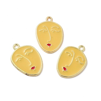 Alloy Enamel Pendants, Women's Face Charm, Golden, Gold, 23x16x1.5mm, Hole: 1.6mm