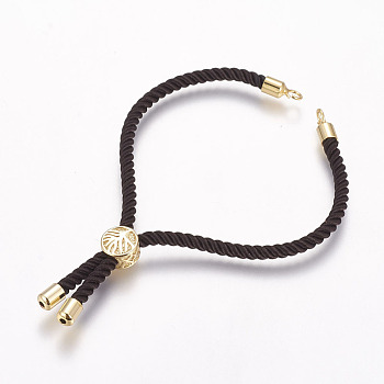 Nylon Cord Bracelet Making, Slider Bracelets, with Brass Findings, Long-Lasting Plated, Cadmium Free & Nickel Free & Lead Free, Coconut Brown, Real 18K Gold Plated, 8-1/4 inch(210mm), 3mm, Hole: 2.5mm