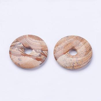 Natural Picture Jasper Pendants, Donut/Pi Disc, Donut Width: 15.8~16mm, 39~40x6~7mm, Hole: 8mm