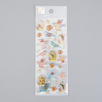 Epoxy Resin Sticker, for Scrapbooking, Travel Diary Craft, Bird & Birdcage Pattern, 0.7~3.1x0.45~2.8cm