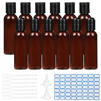 DIY Cosmetics Storage Containers Kits, with Plastic Squeeze Bottles & Pipettes & Funnel Hopper, Label Paster, Coconut Brown, 11.65x3.15cm, Capacity: 60ml, 18pcs/set
