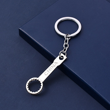 Alloy Pendant Keychain, with Key Rings, Ratchet Wrench, Platinum, 5.5~6.5cm