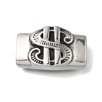 304 Stainless Steel Slide Charms, For Leather Cord Bracelets Making, Rectangle with Dollar Sign, Antique Silver, 31.5x19x11mm, Hole: 12.5x6.5mm
