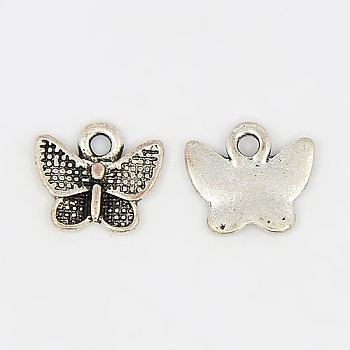 Tibetan Style Alloy Pendants, Lead Free and Cadmium Free, Antique Silver, Butterfly, 13mm long, 17.5mm wide, 2mm thick hole: 2mm