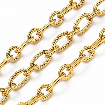 304 Stainless Steel Oval Link Chains, Soldered, with Spool, Real 18K Gold Plated, Big: 7x4x1mm, Small: 5x4x1mm, 10m/roll
