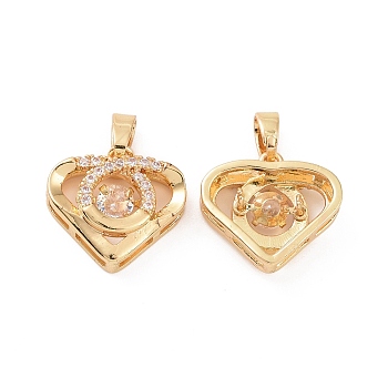 Brass Micro Pave Clear Cubic Zirconia Charms, Heart Charm, Real 18K Gold Plated, 14x15x5mm, Hole: 2.7x5mm