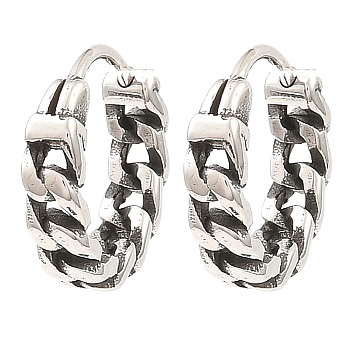 316 Surgical Stainless Steel Hoop Earrings, Antique Silver, 14x15.5x3.5mm