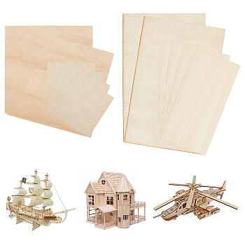 12Pcs 4 Style Basswood Veneer Pieces, Wooden Sheet, for DIY Wood Craft, Mix-shape, Wheat, 10~30x10~20x0.15cm