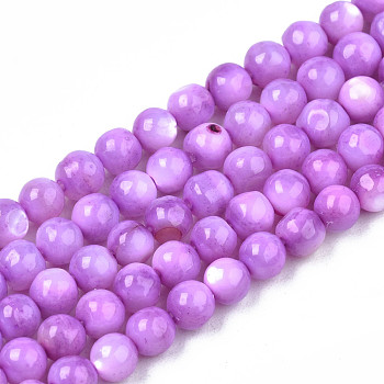 Natural Freshwater Shell Beads Strands, Dyed, Round, Orchid, 4mm, Hole: 0.8mm, about 97~99pcs/strand, 14.88 inch~15.16 inch(37.8~38.5cm)
