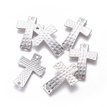 Alloy Links connectors, Cadmium Free & Nickel Free & Lead Free, Hammered Cross, Platinum, 38x27.5x3mm, Hole: 2mm