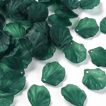 Transparent Frosted Acrylic Pendants, Petaline, Dark Green, 19.5x16.5x4mm, Hole: 1.5mm