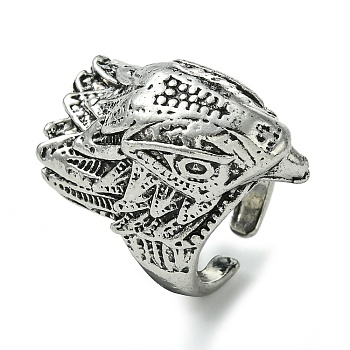 Dragon Alloy Open Cuff Rings for Men, Lead Free & Cadmium Free, Antique Silver, 33mm, Inner Diameter: Adjustable