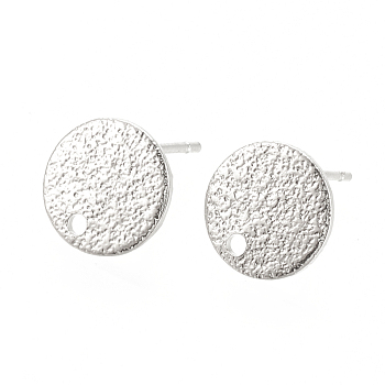 Hammered Brass Stud Earring Findings, Flat Round, Nickel Free, Real Platinum Plated, 10mm, Hole: 1mm, Pin: 0.6mm