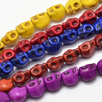 Dyed Synthetic Turquoise Bead Strands, Skull, Misty Rose, 8x6x7mm, Hole: 1mm, about 48~49pcs/strand, 15.3~15.5 inch
