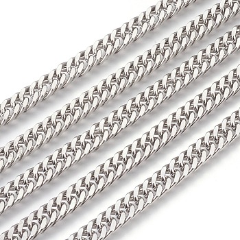 201 Stainless Steel Cuban Link Chains, Chunky Curb Chains, Unwelded, Stainless Steel Color, 6mm