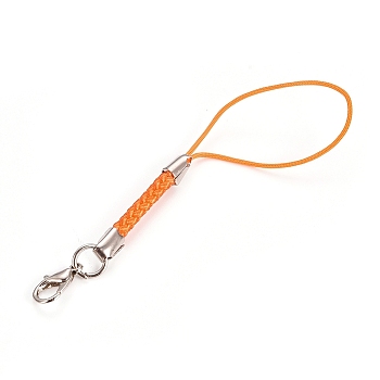 Mobile Phone Straps for Dangling Charms Pendants, DIY Cell Phone Braided Polyester Cord Loop, with Iron Lobster Clasp, Orange, 86x4.5mm