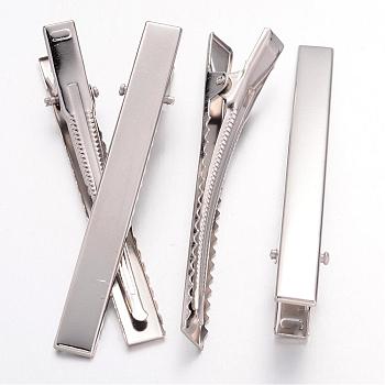 Platinum Plated Iron Flat Alligator Hair Clip Findings for DIY Hair Accessories Making, 77x9mm