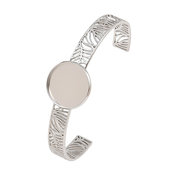 304 Stainless Steel Blank Cuff Bangle Bases with Flat Round Tray, Tarnish Free, Stainless Steel Color, Tray: 20mm, Inner Diameter: 2.54x2.01 inch(6.45x5.1cm)
