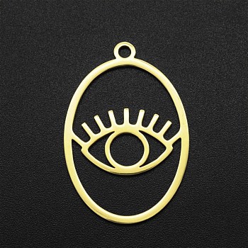 201 Stainless Steel Pendants, Laser Cut, Hollow, Oval with Eye, Golden, 32x21.5x1mm, Hole: 2mm