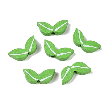 Spray Painted Natural Wood Beads, Printed, Leaf, Lime Green, 9x21x4.5mm, Hole: 1.8mm