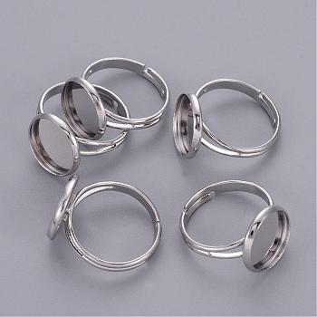 Adjustable Platinum Brass Finger Ring Findings Pad Ring Bases, Nickel Free, 17mm, Tray: 12mm inner diameter