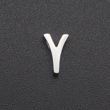 201 Stainless Steel Charms, for Simple Necklaces Making, Laser Cut, Letter, Stainless Steel Color, Letter.Y, 8x5x3mm, Hole: 1.8mm