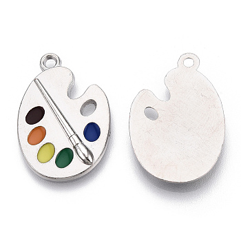 Alloy Pendants, with Enamel, Cadmium Free & Nickel Free & Lead Free, Platinum, Color Plate Charm, Colorful, 28.5x19.5x2.5mm, Hole: 2mm