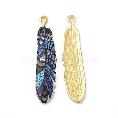 Light Gold Prussian Blue Feather Alloy Pendants