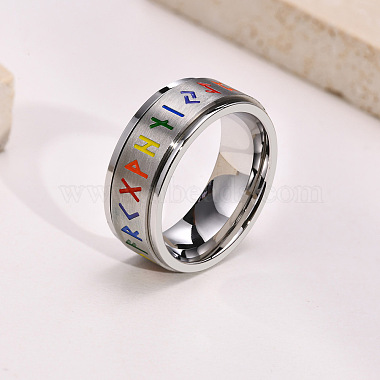 Rainbow Color Pride Flag Rune Words Odin Norse Viking Amulet Enamel Rotating Ring(RABO-PW0001-037A)-4