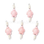 Dyed Synthetic Turquoise Sea Animal Rondelle Beaded Connector Charms, with 304 Stainless Steel Double Loops, Pink, Stainless Steel Color, Turtle, 40x14.5x7mm, Hole: 2mm(PALLOY-JF04058-02)